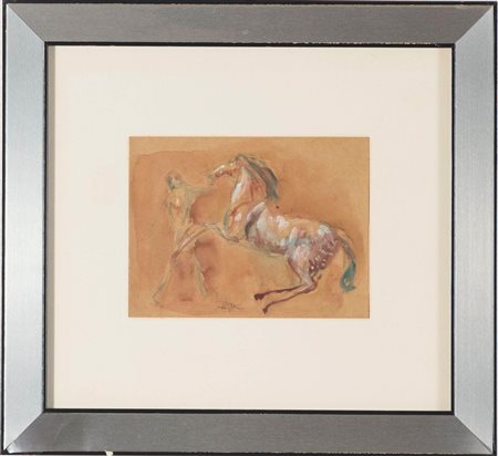 Cleto Tomba (Castel San Pietro Terme 1898 - Bologna 1987), “Figura e cavallo rampante”.