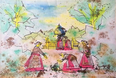 Nino Caffè “Carezze al cagnolino” 1970