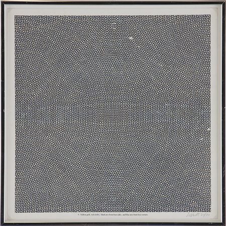 LEWITT SOL (1928 - 2007) - Yellow grid, red circles, black arcs from four corners.