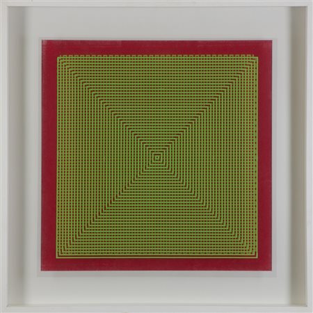 BIASI ALBERTO (n. 1937) - Progetto S1, dinamica visiva in verde su fondo rosso.
