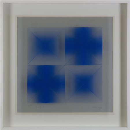 BIASI ALBERTO (n. 1937) - Progetto S4, trasparenza cinetica in blu su fondo grigio chiaro.