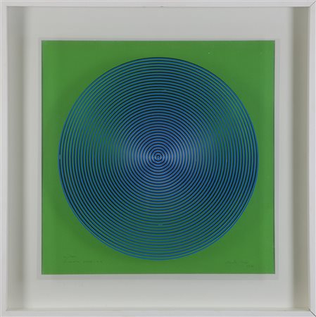 BIASI ALBERTO (n. 1937) - Progetto S2, dinamica visiva in azzurro e nero su verde sfumato bianco.