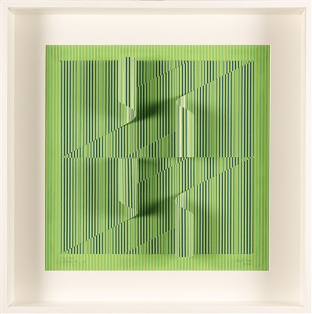 BIASI ALBERTO (n. 1937) - Progetto S5, rilievo 4 in blu e giallo su fondo verde.