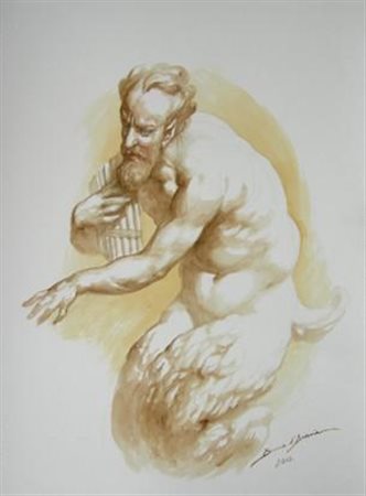 BRUNO d'ARCEVIA Un flauto per il Fauno, 2012 Acquerello su cartoncino cm 76x56