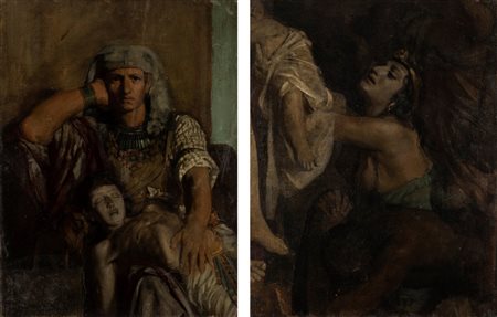 Adolf Hirémy-Hirschl (Temesvar 1860-Roma 1933)  - Due frammenti del dipinto "La decima piaga d’Egitto"