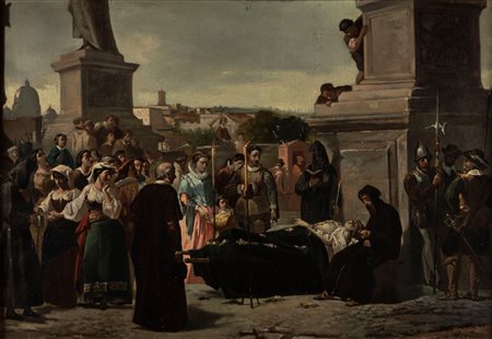 Attribuito a Lorenzo Vallés (Madrid 1831-Roma 1910) - Il corpo di Beatrice Cenci esposto a Ponte Sant’Angelo, About 1846