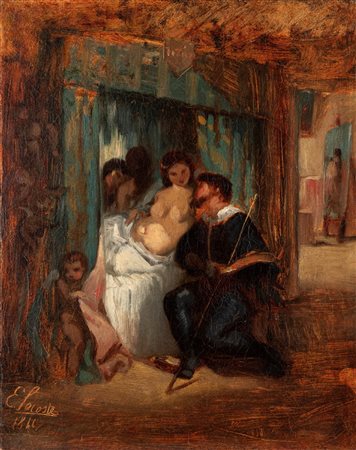 Pierre-Eugène Lacoste (Parigi 1818-1908)  - Tiziano e la modella, 1846