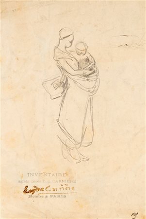 Eugène Carrière (Gournay-sur-Marne 1849-Parigi 1906)  - Studio di contadina con bimbo in braccio