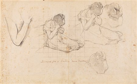 Silvio Giulio Rotta (Venezia 1853-1913)  - Coppia di studi preparatori per il trittico "Nelle tenebre"