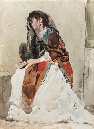 Eleuterio Pagliano (Casale Monferrato 1826-Milano 1903)  - Donna in preghiera