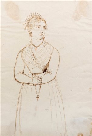Attribuito a Massimo d'Azeglio (Torino 1798-1866) - Giovane donna in abito brianzolo