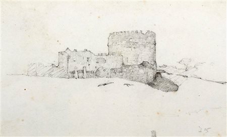 Johann Jakob Frey (Basilea 1813-Frascati 1865)  - Due disegni con il Castrum Caetani a Roma e un borgo