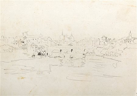 Johann Jakob Frey (Basilea 1813-Frascati 1865)  - Veduta di Roma dal Tevere