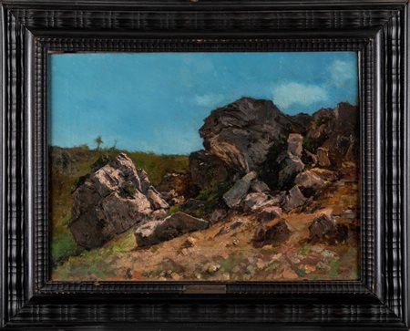 Michele Cammarano (Napoli 1835-1920)  - Studio di rocce assolate