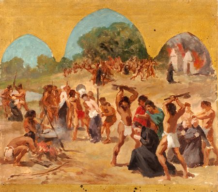 Cesare Fracassini (Roma 1838-1868)  - Il massacro dei gesuiti (Bozzetto per gli affreschi di San Lorenzo fuori le mura a Roma)