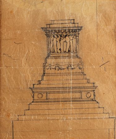 Giuseppe Sacconi (Montalto delle Marche 1854-Collegigliato 1905)  - Tre bozzetti architettonici per il Monumento a Vittorio Emanuele II a Roma, montati in un un'unica cornice