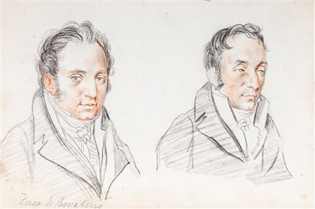 Scuola napoletana, inizi del XIX secolo - Lotto di nove fogli con ritratti (singoli e doppi) di notabili napoletani