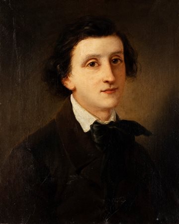 Scuola europea, inizi del XIX secolo - Ritratto di giovane uomo con cravatta nera