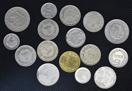 LOTTO DI MONETE composto da 16 monete romene: - 5 bani 1963 - 5 bani 1966 - 5...