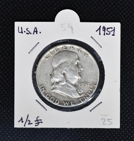 HALF DOLLAR USA 1951 in argento, Campana Franklin