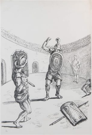 GIORGIO DE CHIRICO (Volo 1888 - Roma 1978) "Gladiatori nell'arena", 1969....