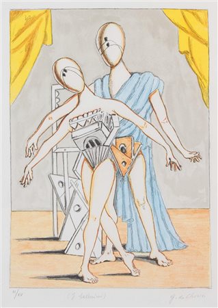 GIORGIO DE CHIRICO (Volo 1888 - Roma 1978) "I ballerini". Litografia a colori...