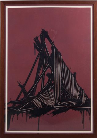 EMILIO SCANAVINO (Genova 1922-Milano 1986) "Tramatura in rosso". Litografia a...