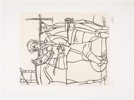 VALERIO ADAMI (Bologna 1935) “Senza titolo”. Litografia a colori su carta....