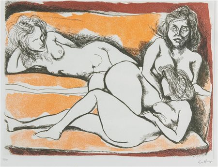 RENATO GUTTUSO (Bagheria 1911 - Roma 1987) "Donne distese". Litografia a...