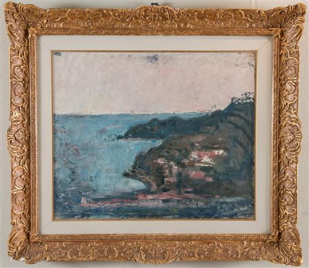 ARTURO TOSI (Busto Arsizio 1871 - Milano 1956) “Panorama di Portofino". Olio...