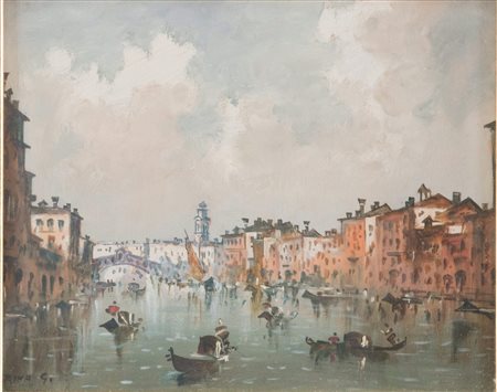 GIUSEPPE RIVA (Bergamo 1861 - 1948) "Venezia". Olio su tavola. Cm 23,5x29....