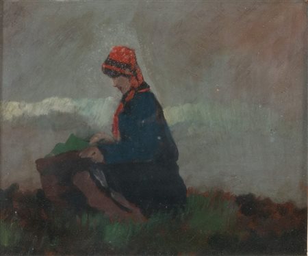 RENATO NATALI (Livorno 1883 - 1979) "Figura". Olio su tavola. Cm 24,5x30. Al...