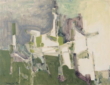 SERGIO ROMITI (Bologna 1928 -2000) "Composizione verde", 1954. Olio su tela....