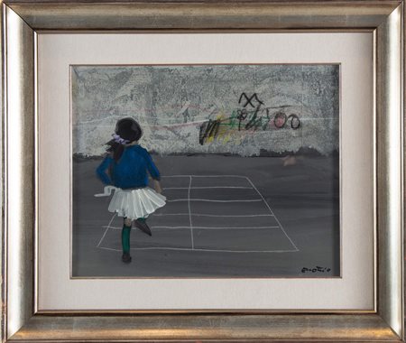 ENOTRIO PUGLIESE (Buenos Aires 1920 - Pizzo 1989) "Giochi d'infanzia". Olio...