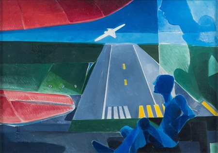 ENNIO CALABRIA (Tripoli 1937) "Aeroporto", 1969. Olio su tela. Cm 50,5x70....