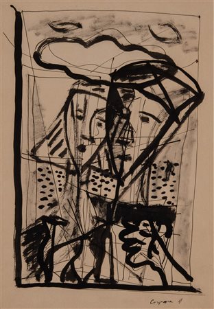 ANTONIO CORPORA (Tunisi 1909 – Roma 2004) “Figure”, 1949. China su carta. Cm...