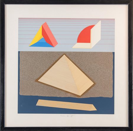 LUCIO DEL PEZZO (Napoli 1933) "Senza titolo". Litografia a colori e collage...