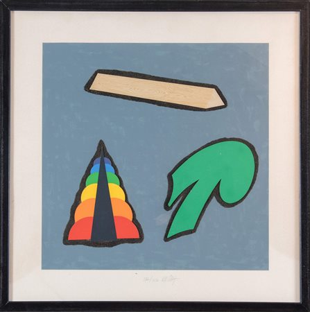 LUCIO DEL PEZZO (Napoli 1933) "Senza titolo". Litografia a colori e collage...