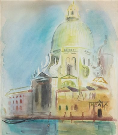 ILARIO ROSSI (Bologna 1911 - 1994) "Santa Maria della Salute". Acquerello su...