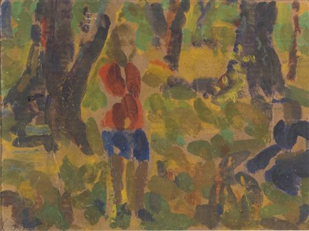 CARLO CORSI (Nizza 1879 - Bologna 1966) "Raccolta delle castagne", anni '40....