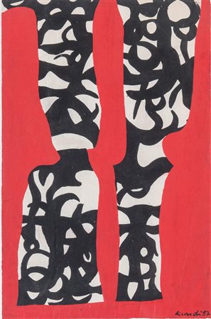 CARLA ACCARDI (Roma 1924 - Trapani 2014) "N.5", 1957. Olio su carta. Cm...