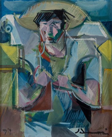 DANIEL SCHINASI (Alessandria d'Egitto 1933) "Figura". Olio su tela applicata...