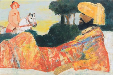 SALVATORE FIUME (Comiso 1915 - Milano 1997) "Sultano". Olio su tavola. Cm...