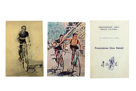 Bartali, Gino - Due foto con dedica e un menu firmato