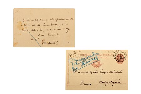 De Amicis, Edmondo - Cartoline postali autografe firmate