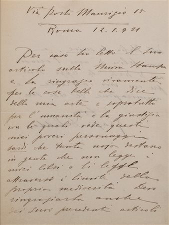 Deledda, Grazia - Lettera autografa firmata