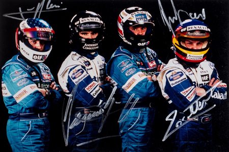 Formula Uno / Alesi, Jean - Villeneuve, Jacques - Renault - Gran Prix de France 1996 - foto con firme dei piloti