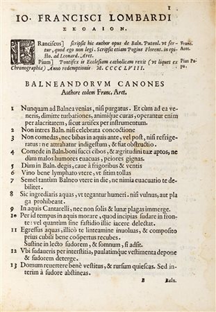 Ischia - Pozzuoli / Lombardi, Giovanni Francesco - Synopsis eorum, quae de balneis, aliisque miraculis Puteolanis scripta sunt.