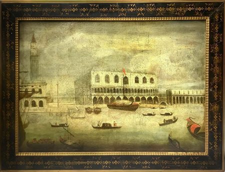 Dipinto ad olio su tela raffigurante Palazzo Ducale di Venezia, XVII/XVIII secolo, anonimo vedutista veneziano .Cm 70x10