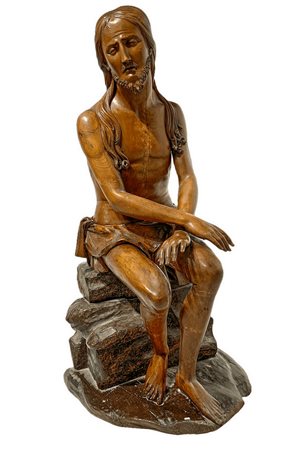Grande statua lignea raffigurante Ecce Homo. H cm 110. Base cm 56x55
